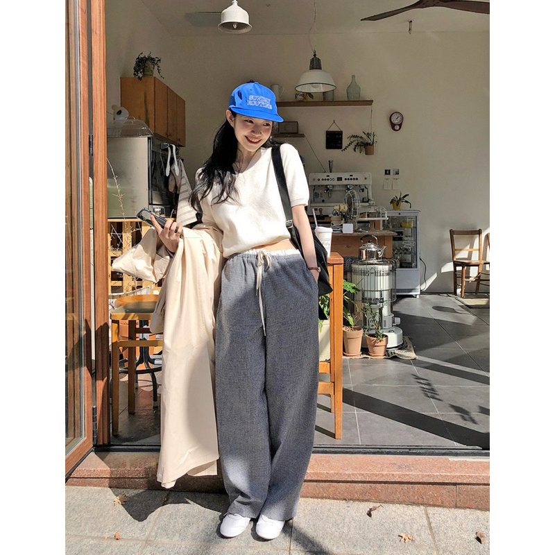 VJ cotton minimal pant 🥣✨ กางเกงขายาว ผ้าคอตตอน พร้อมเชือกปรับเอว มินิมอล 🧸 สินค้าพร้อมส่ง