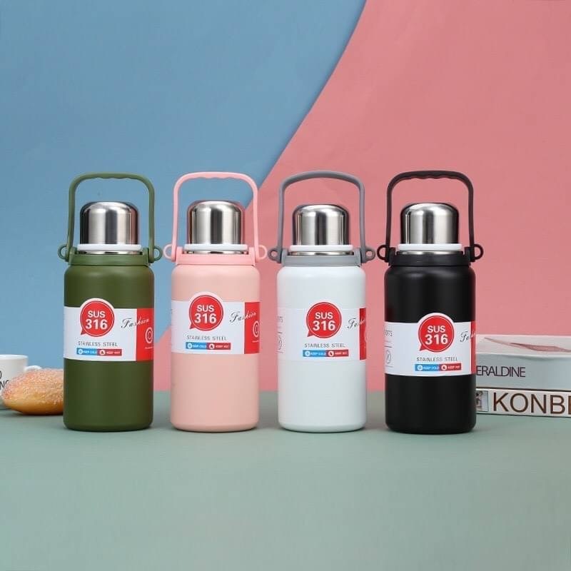 กระบอกเก็บความเย็น ทรงแทงค์ หูหิ้ว พกพา Tank Cylinder Handle  ขนาด 1000 ml