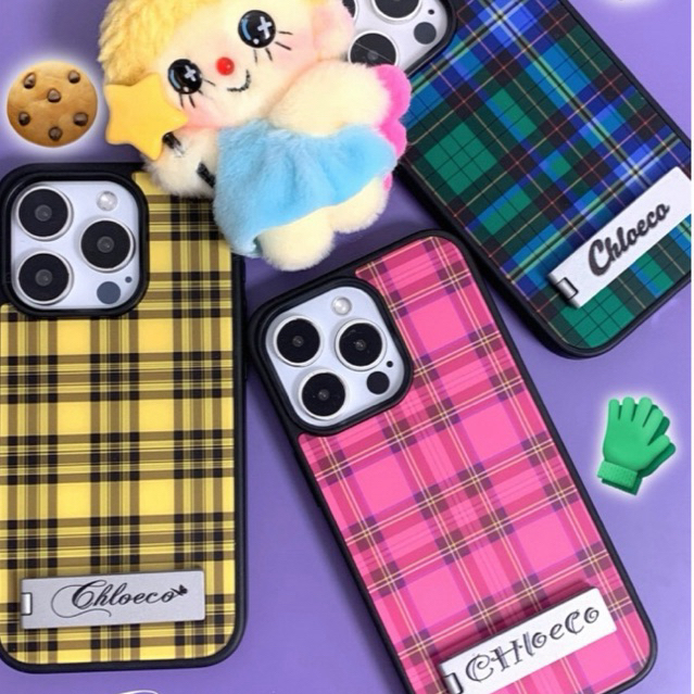 y2k scotch pattern phone case from chloeco เคสไอโฟนลายสส็อตสีเหลืองสีเขียวชมพู
