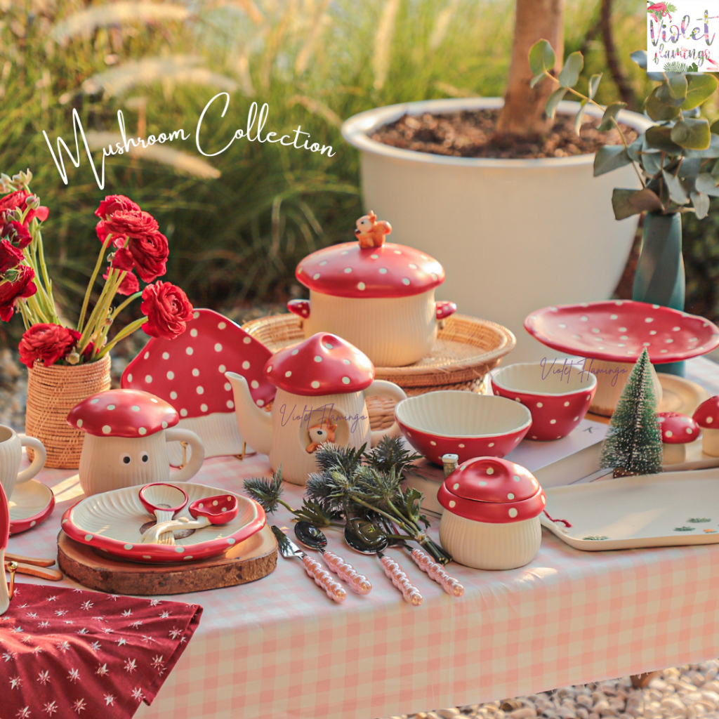 Violet Flamingo [พร้อมส่งจากไทย] ชุดน้ำชารุ่น Mushroom กาน้ำชาและแก้วพร้อมจานรอง