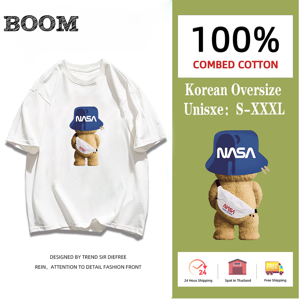 （พร้อมส่งจากกทม มาถึงใน 3วัน）print T-shirt, เสื้อยืดแขนสั้นพิมพ์ลายหมีสะพายหลัง