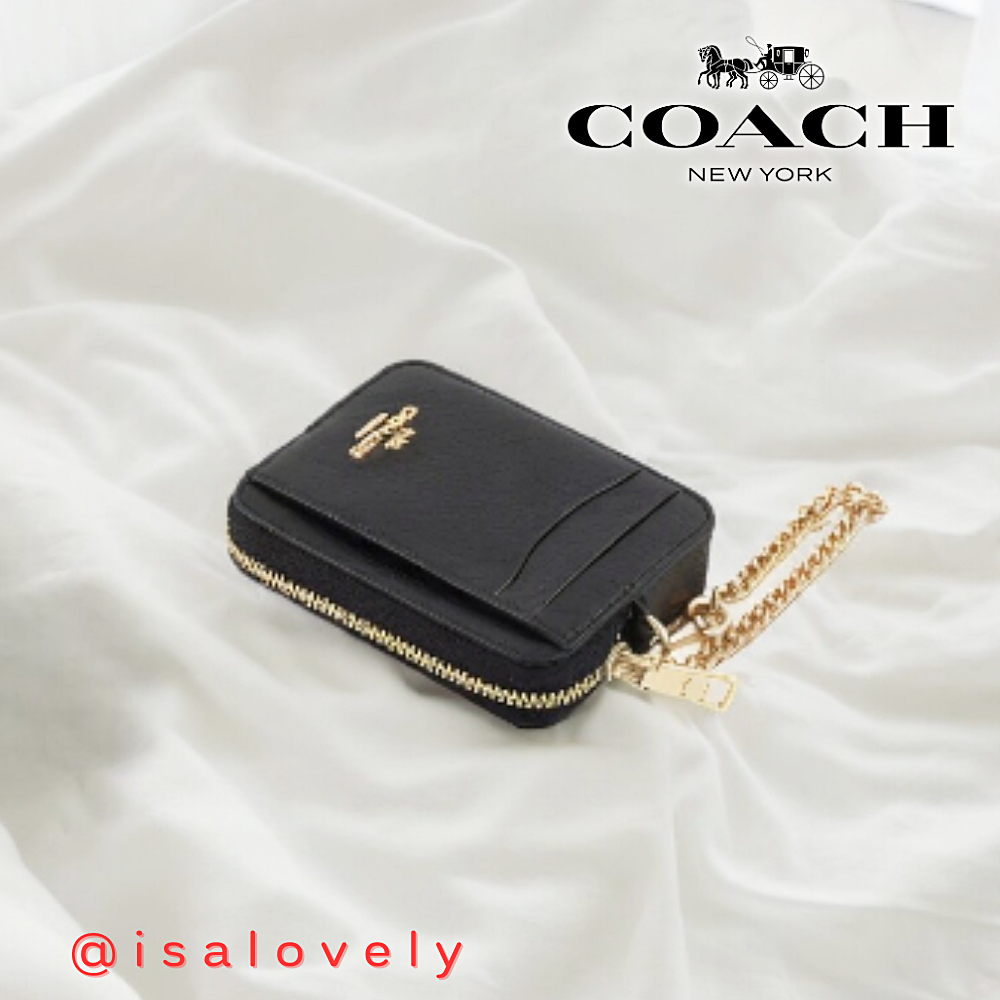 📌Isa Lovely Shop📌  Coach 6303 Zip Card Case In Pebble Leather IM/BLACK