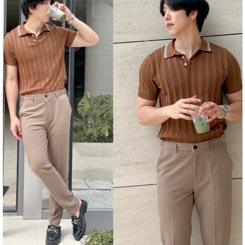 ROBMAN กางเกงสแล็คผู้ชาย สีน้ำตาล เรียบหรู สไตล์เกาหลี Style สายฝอ RM4002 สำหรับผู้ชายเท่ๆ