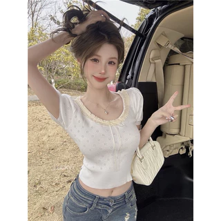 BY IRA Katie Top เสื้อยืดแขนสั้น ประดับโบว์ เข้ากับทุกการแต่งกาย สไตล์ใหม่สําหรับผู้หญิง