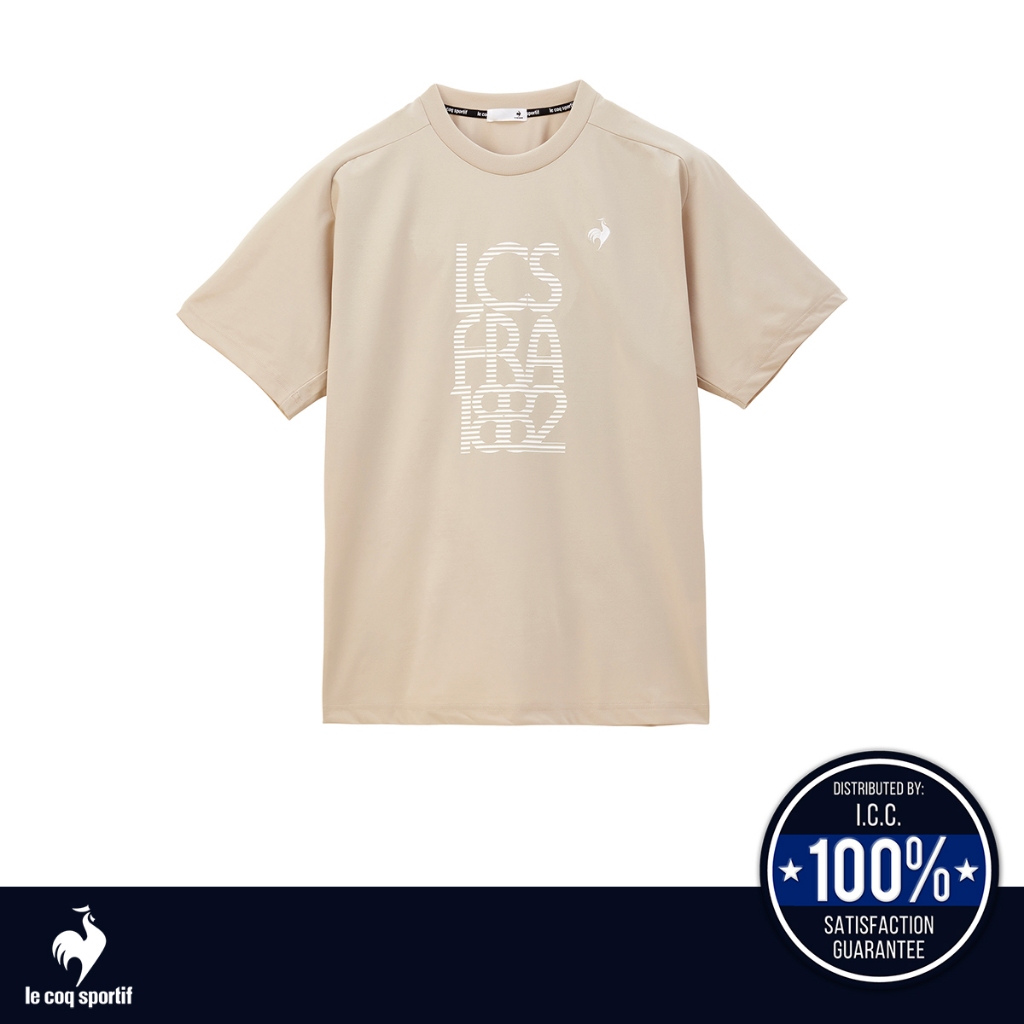 le coq sportif เสื้อเทรนนิ่ง ออกกำลังกาย ผู้ชาย สีเบจ (T-shirt, เสื้อยืด, เสื้อออกกำลังกาย, lecoq)