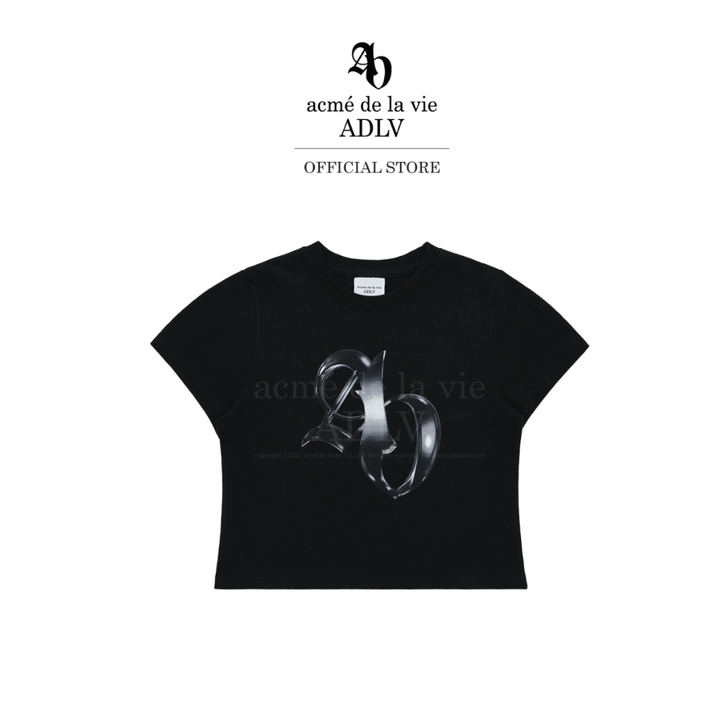 ADLV เสื้อยืด Oversize รุ่น  Metal New Symbol Logo Bio Washing Crop Short Sleeve T-Shirt Black (50261SWCSSF_F3BKXX)