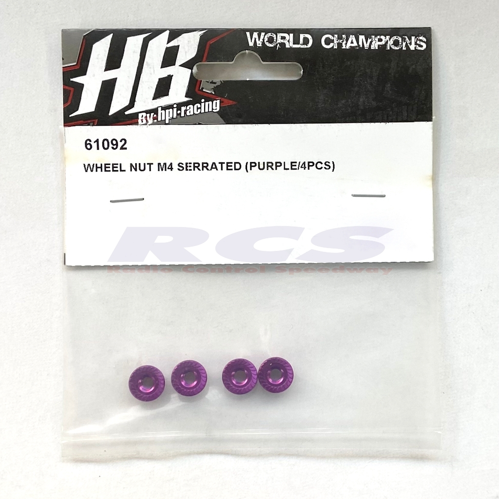 HPI 61092 WHEEL NUT M4 SERRATED (PURPLE/4PCS.)