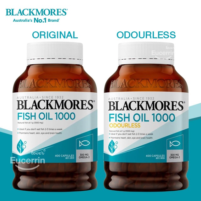 ซื้อ Blackmores Odourless Fish Oil 1000mg Omega-3 400 Capsules แบล็คมอร์ส น้ำมันปลา จากออสเตรเลีย