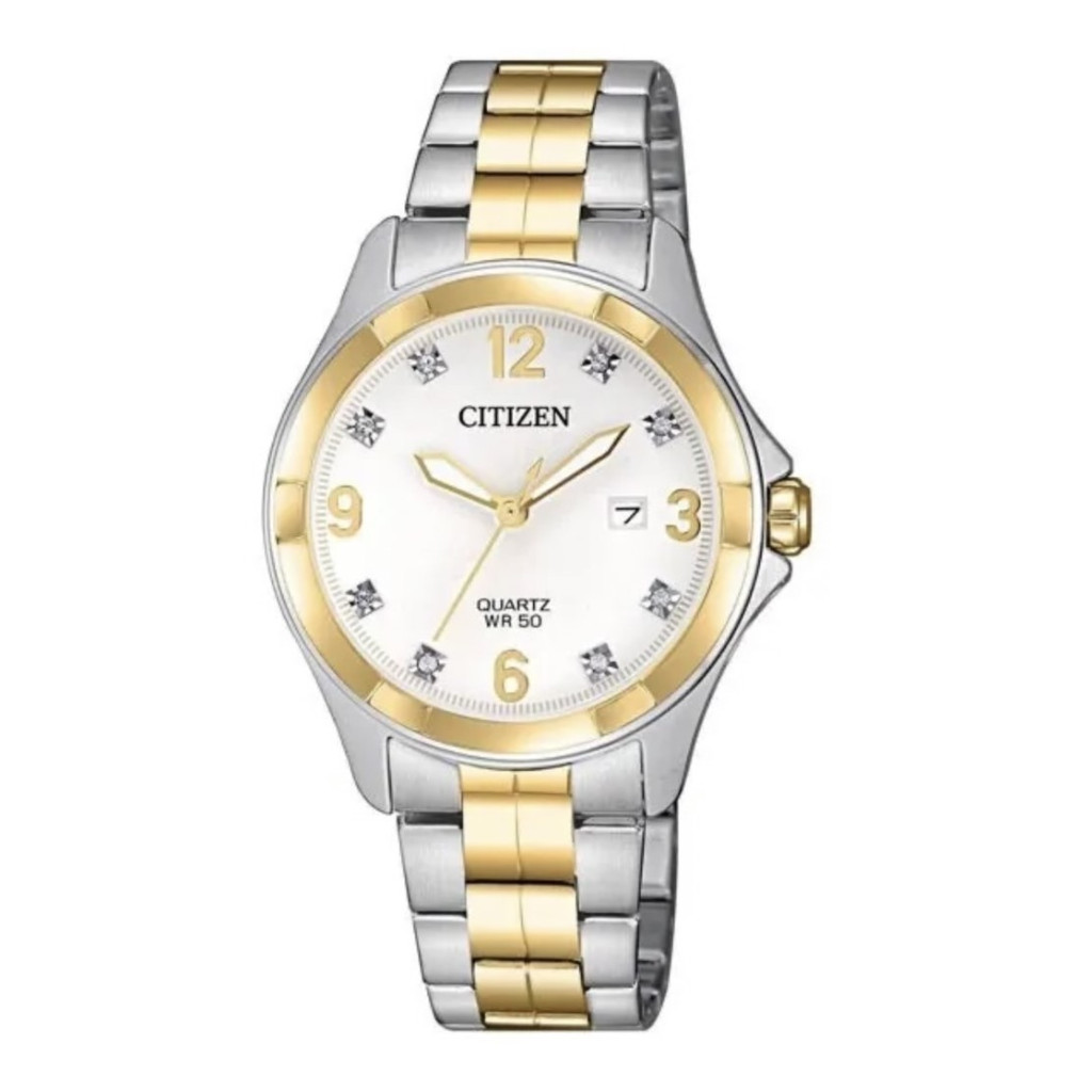 นาฬิกา CITIZEN WOMEN'S EU6084-57A QUARTZ CRYSTAL SILVER DIAL TWO TONE STAINLESS STEEL WATCH 32 MM พร้อมกล่อง (ใหม่)