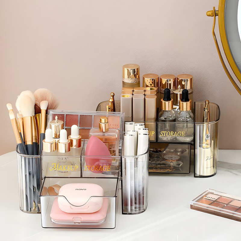 กล่องเก็บของบนโต๊ะ ช่อง กล่องเก็บเครื่องสำอางค์ กล่องเก็บเครื่องเขียน พลาสติก สำหรับตกแต่งบ้าน - รูปที่ 4