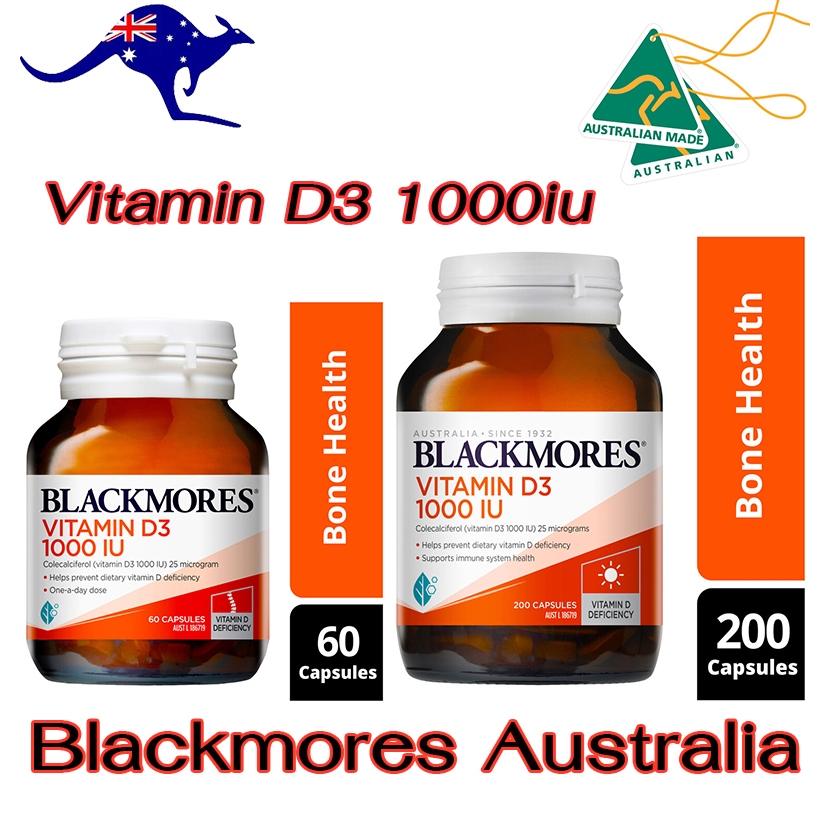 Blackmores Vitamin D3 1000iu 60เม็ด / 200เม็ด วิตามินดี3 Bone Health Immunity สนับสนุนภูมิคุ้มกัน และกระดูก แท้ออสตรเลีย