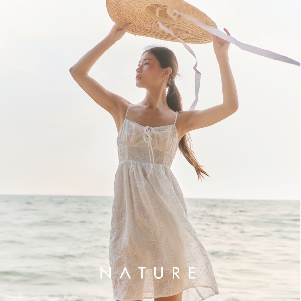 🤎ลด 𝟲𝟬.-พิมพ์ NTBCTT🤎nature.bkk - DRN0171 เดรสสั้นสายเดี่ยวดอกไม้ Flower strappy short dress