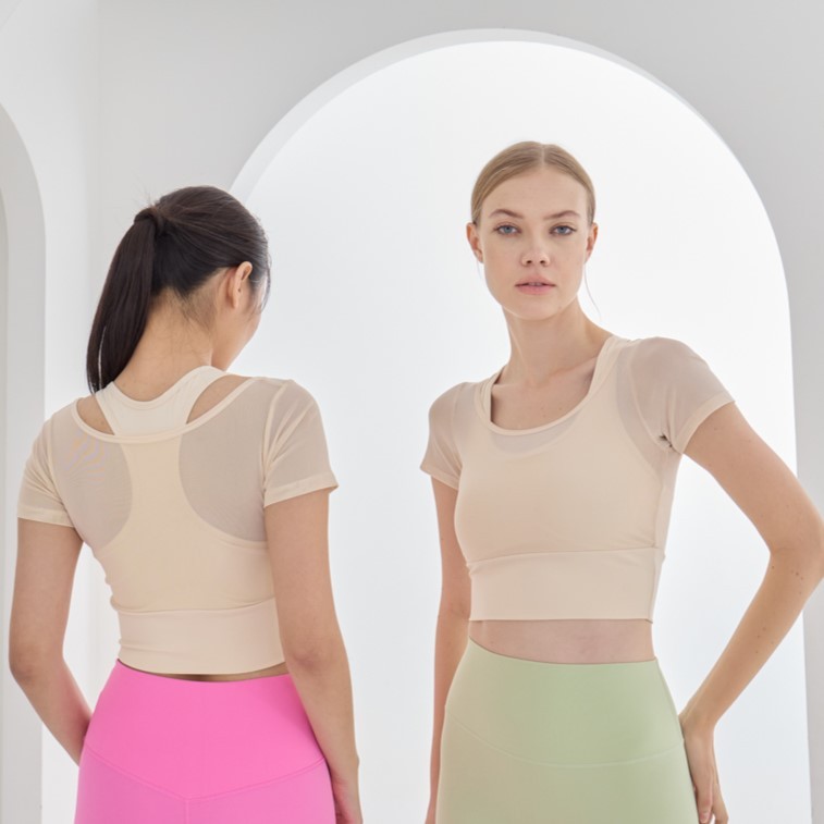 Arch Bra สปอร์ตบรา แขนสั้นครอปยาวกลางเอว ผ้าด้านนอกเป็นซีทรู Mesch สวยมากๆ กระชับ เก็บทรง ***มีฟองน้ำ พร้อมส่งจากไทย