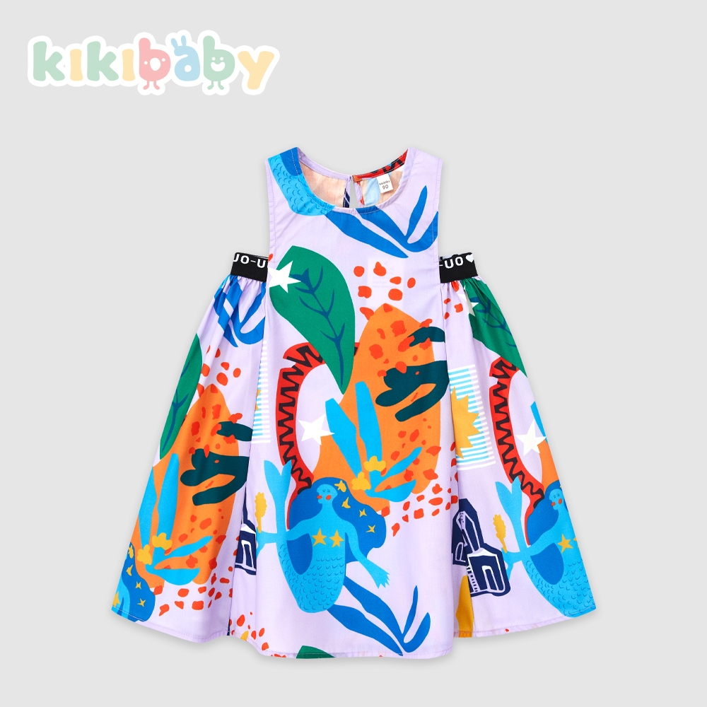 [90-130] ชุดเด็กผู้หญิง ชุดเดรส สไตล์ ชุดเดรสกระโปรง ใส่เที่ยวทะเล สีม่วง KIKIBABY_KP0238