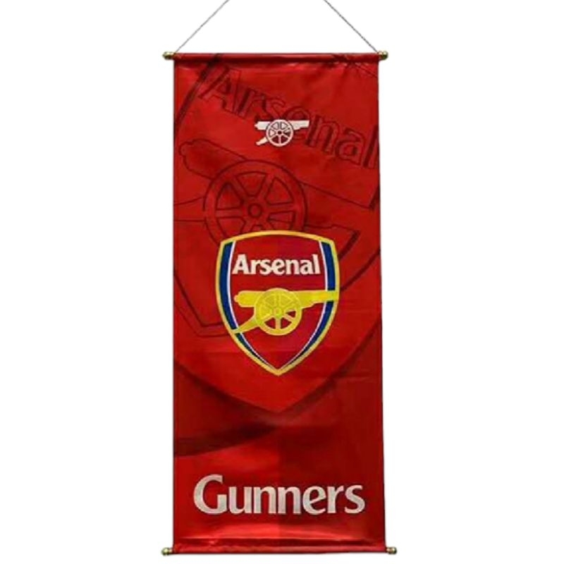 ธงแขวนทีมอาเซน่อล⚽️ขนาดกว้าง39cm.สูง90cm.พร้อมสายแขวนผนัง งานสวยลายเส้นสีสด