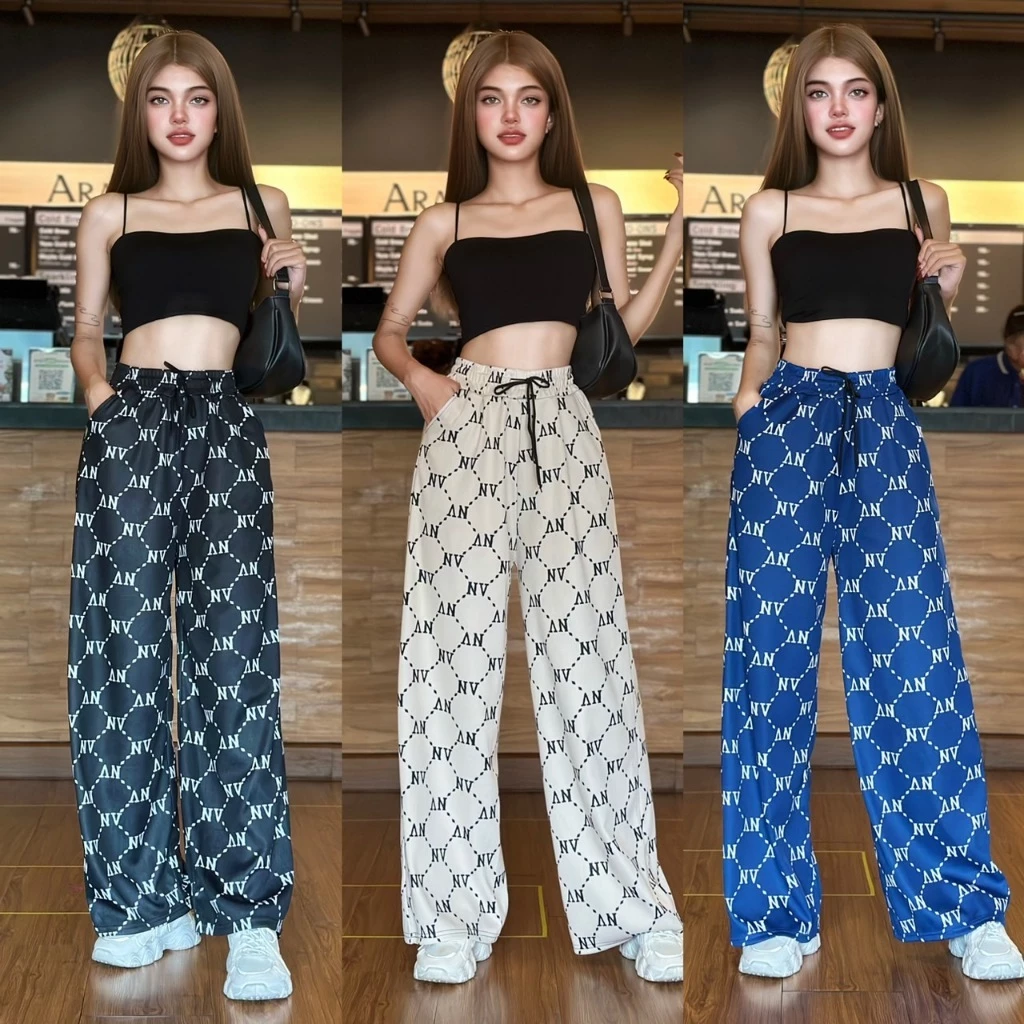 Kloset กางเกง ผ้านุ่ม มีเชือกที่เอว ใส่สบายไม่ร้อน ผ้าไมโคร ลายต มีให้เลือกหลายสี K9179