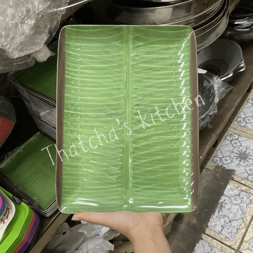 (Gold Fancy) ถาดเหลี่ยมใบตอง เนื้อเมลามีน ขนาด 30 ซม. (12 นิ้ว)