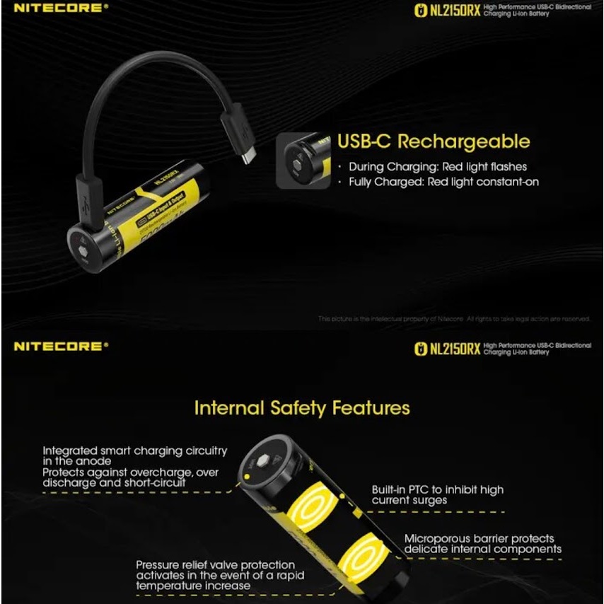 พร้อมส่ง ของแท้100%  NITECORE NL2150RX 5000mAh USB-C ชาร์จ 21700 แบตเตอรี่