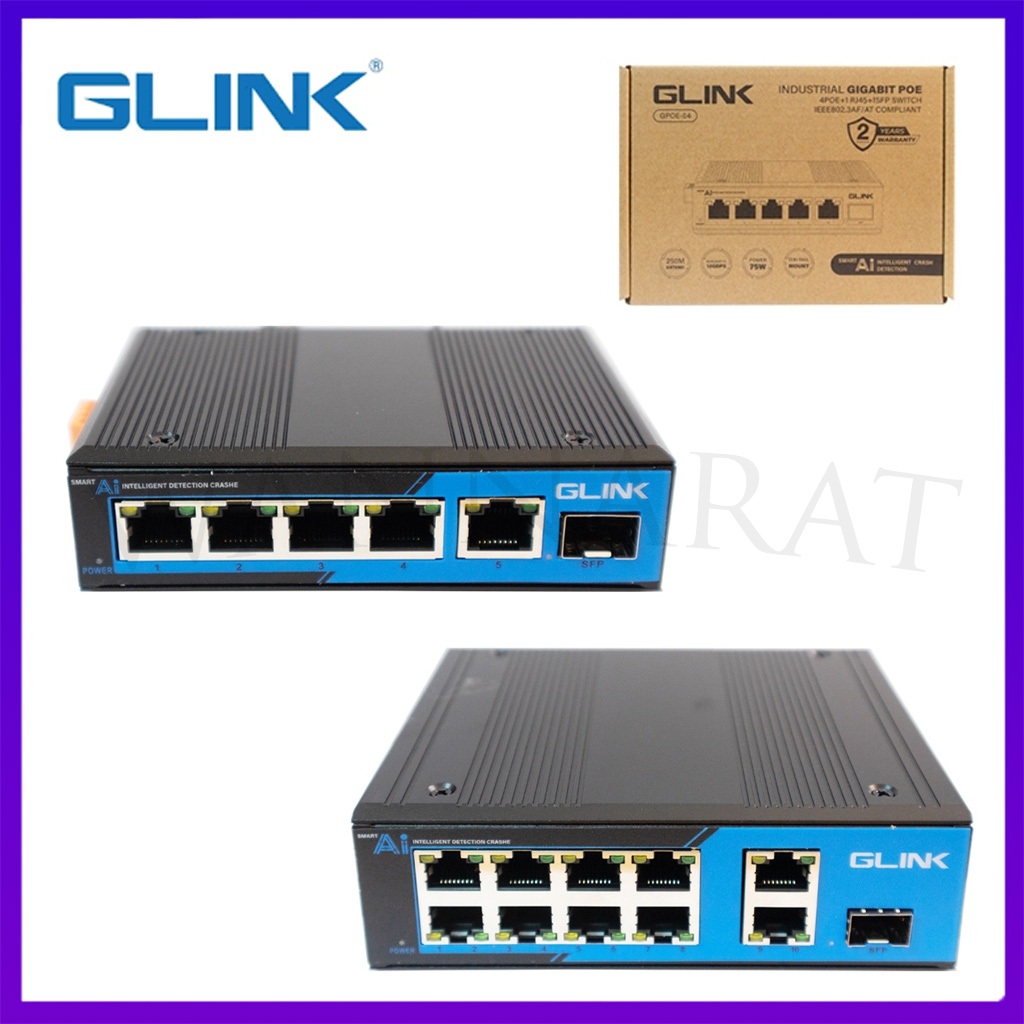 Glink GPOE-02 /GPOE-04/GPOE-05 Industrial Gigabit POE 4/8 Port+UPLINK 1/2Port + SFP 1Port , 52V2A 5.