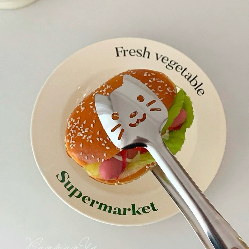 พร้อมส่ง🥐 ที่หนีบอาหาร ลายน้องแมว cute cat ที่คีบ สแตนเลส 304 ที่คีบบาร์บีคิว คลิปหนีบอาหารสแตนเลส Home cafe 60020