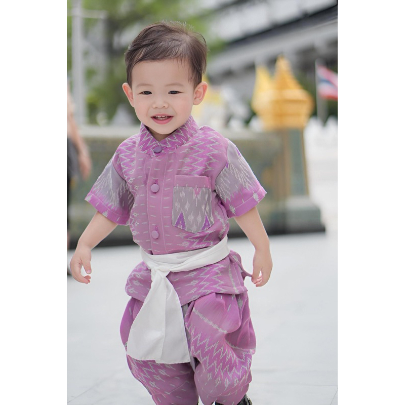 ชุดผ้าไทยลูกชาย ช่อม่วง