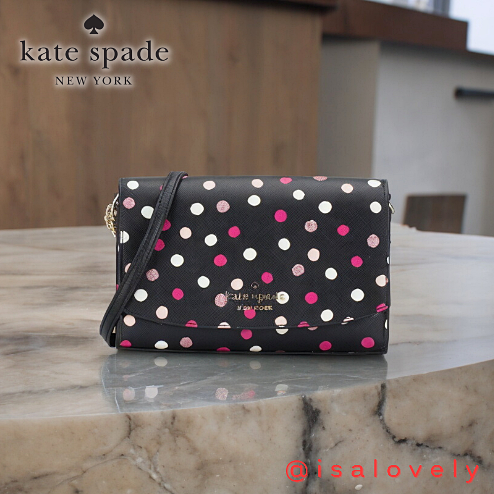 📌Isa Lovely Shop📌  Kate Spade Staci Glimmer Dot Printed Flap Crossbody K9362