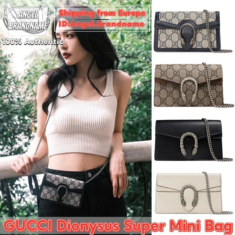 👜กุชชี่ GUCCI Dionysus GG Supreme Super Mini Bag 16.5cm สุภาพสตรี กระเป๋าสะพายไหล่