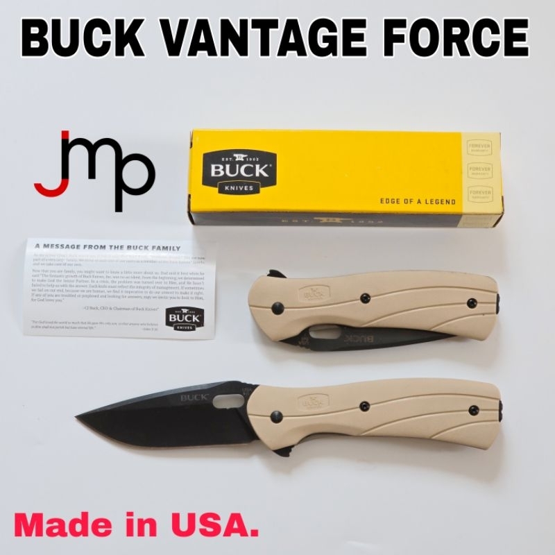 มีดพับBUCK KNIVES รุ่น VANTAGE FORCE ใบมีดเหล็ก 13C26 ลมดำ ด้ามจับไนลอนสีน้าตาล คลิปหน็บสแตนเลสลมดำ ผลิตอเมริกา
