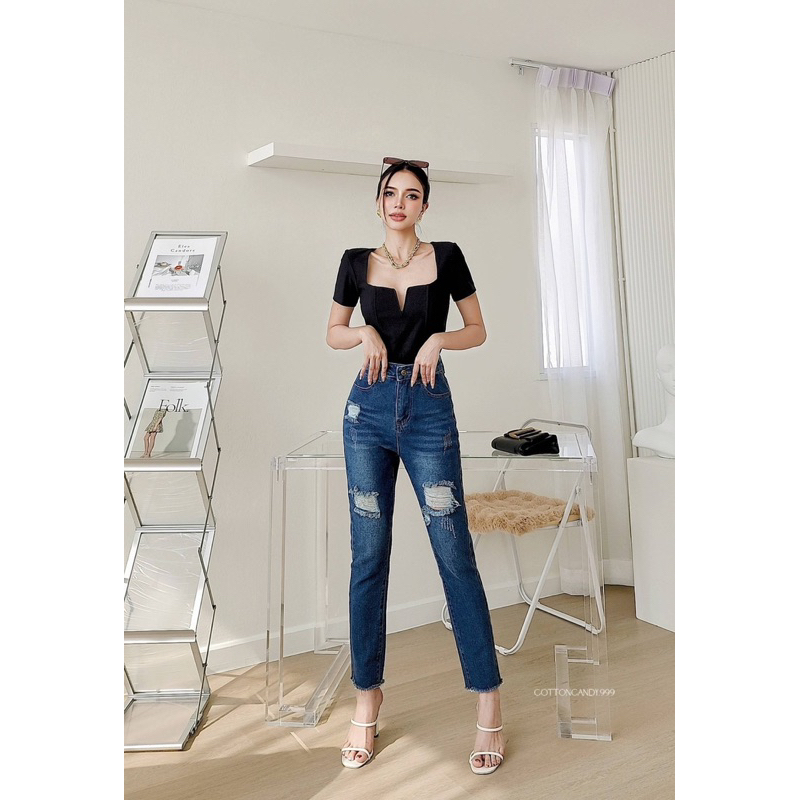 #COTTON CANDY กางเกงยีนส์แต่งขาด New.Tory.Jeans