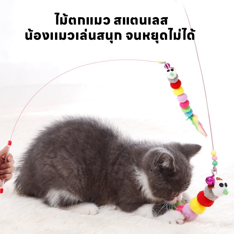 hamong ❣ Cat Teaser ไม้ล่อแมว แบบสปริง ของเล่น ที่ตกแมว ลวดสลิง