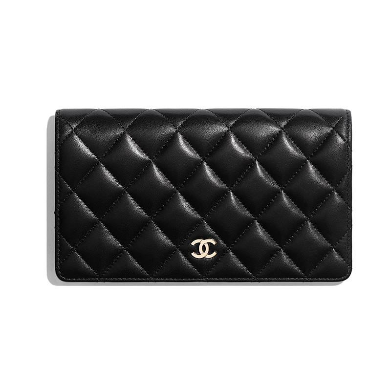 Chanel/หนังแกะ/กระเป๋าใส่เหรียญ/ที่ใส่การ์ด/คลัทช์/ของแท้ 100%