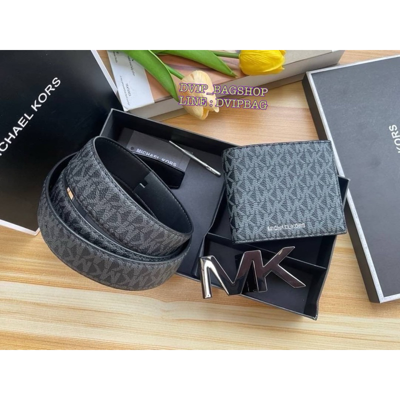 Michael Kors Mens Logo Belt and Billfold Wallet Gift Box Set แท้💯%