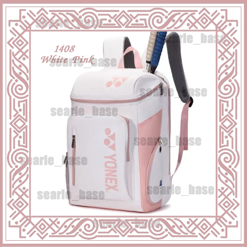 🏸พร้อมส่ง🏸2023ใหม่ YONEX White Pink Badminton bag กระเป๋าไม้แบดมินตัน 1408 ขาวชมพู หนัง PU กระเป๋าเป้สะพายหลัง