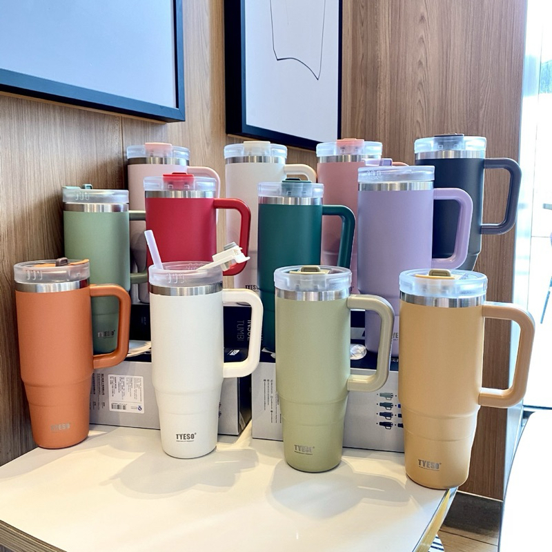 งานแท้ TYESO HANDLE TUMBLER แก้วสแตนเลส 304 ขนาด 900ml.(30oz) & 1200ml.(40oz) มีหูจับในตัว มีหลอดดูดแถมคะ สีสันสวยงาม