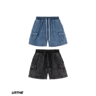 URTHE - กางเกงยีนส์ ขาสั้น สีฟอก รุ่น MINI DENIM SHORTS