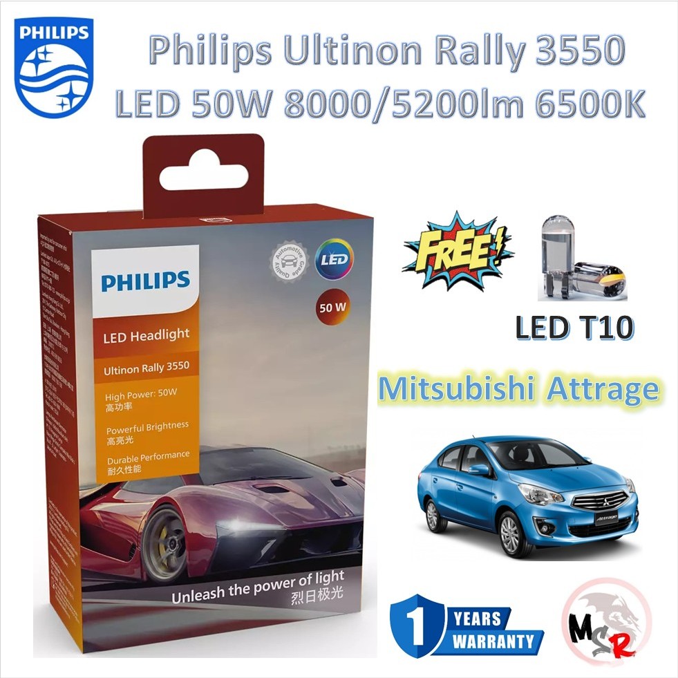 Philips หลอดไฟหน้ารถยนต์ Ultinon Rally 3550 LED 50W 8000/5200lm Mitsubishi Attrage รับประกัน 1 ปี