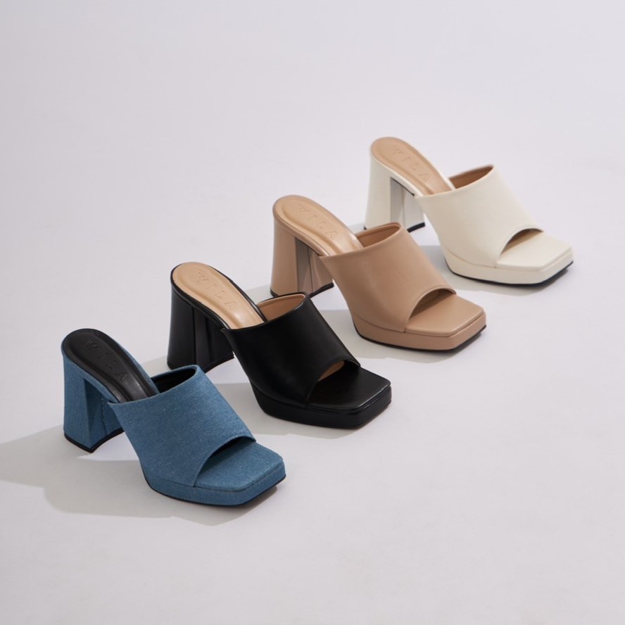 (รุ่น U3) - Wila shoes l🔥SHOPEE VDO ลด100฿🔥 รองเท้าส้นสูงแบบสวม ส้นหนา ความสูง4นิ้ว เสริมหน้า1นิ้ว ก