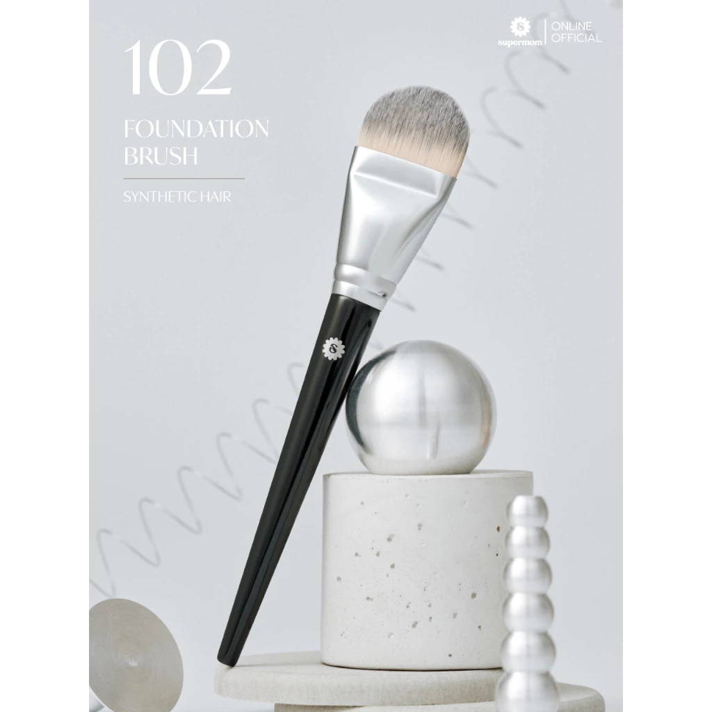 SUPERMOM l Foundation brush แปรงแยกชิ้น แปรงเดี่ยว ลงรองพื้น ทรงแบน ขนสังเคราะห์ เกรดพรีเมี่ยม (102)
