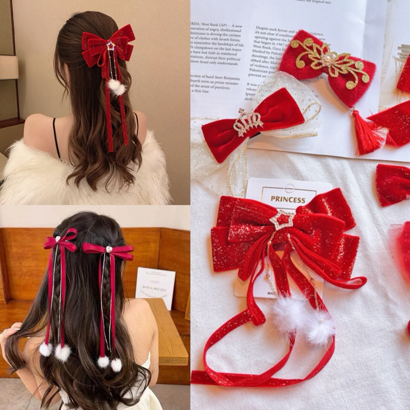 พร้อมส่งจากไทย กิ๊บติดผม โบว์สีแดง รวมโบว์ติดผมสีแดง
