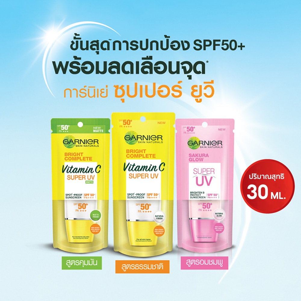 Garnier Super UV ครีมกันแดด SPF50+/PA++++ เสริมเกราะ ปกป้องจุดด่างดำ 30 ml.