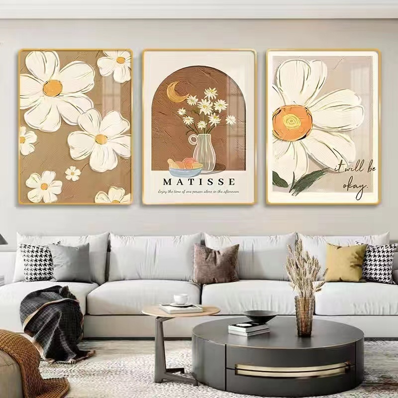 (1 กลุ่ม 3 รูป) ภาพวาดตกแต่งบ้านพร้อมกรอบ 30 * 40 ซม. ตกแต่งบ้านภาพใบไม้ภาพตกแต่งบ้าน