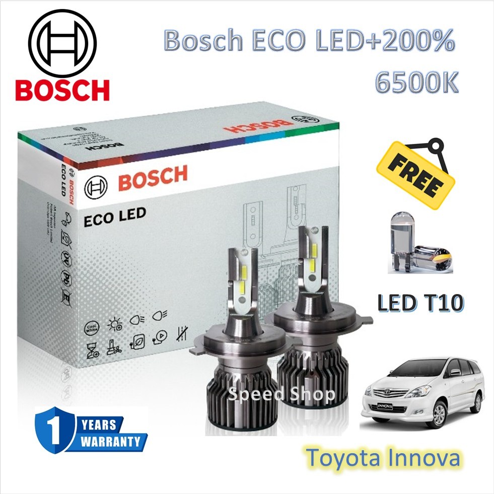 Bosch หลอดไฟหน้า รถยนต์ ECO LED+200% 6500K Toyota Innova อินโนว่า รับประกัน 1 ปี แถมฟรี LED T10