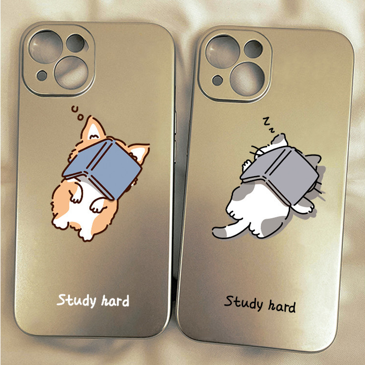 สำหรับ iPhone 13 12 14 11 Pro Max XR X Plus XS SE Sleeping Cat Dog Cartoon Pattern กรณีโทรศัพท์มือถือชุบเคสไอโฟนคู่เคส
