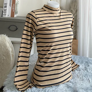[037] เสื้อคอเต่า แขนยาว ลายริ้ว สีพื้น เต็มตัว ทรงสวยสไตล์เกาหลี