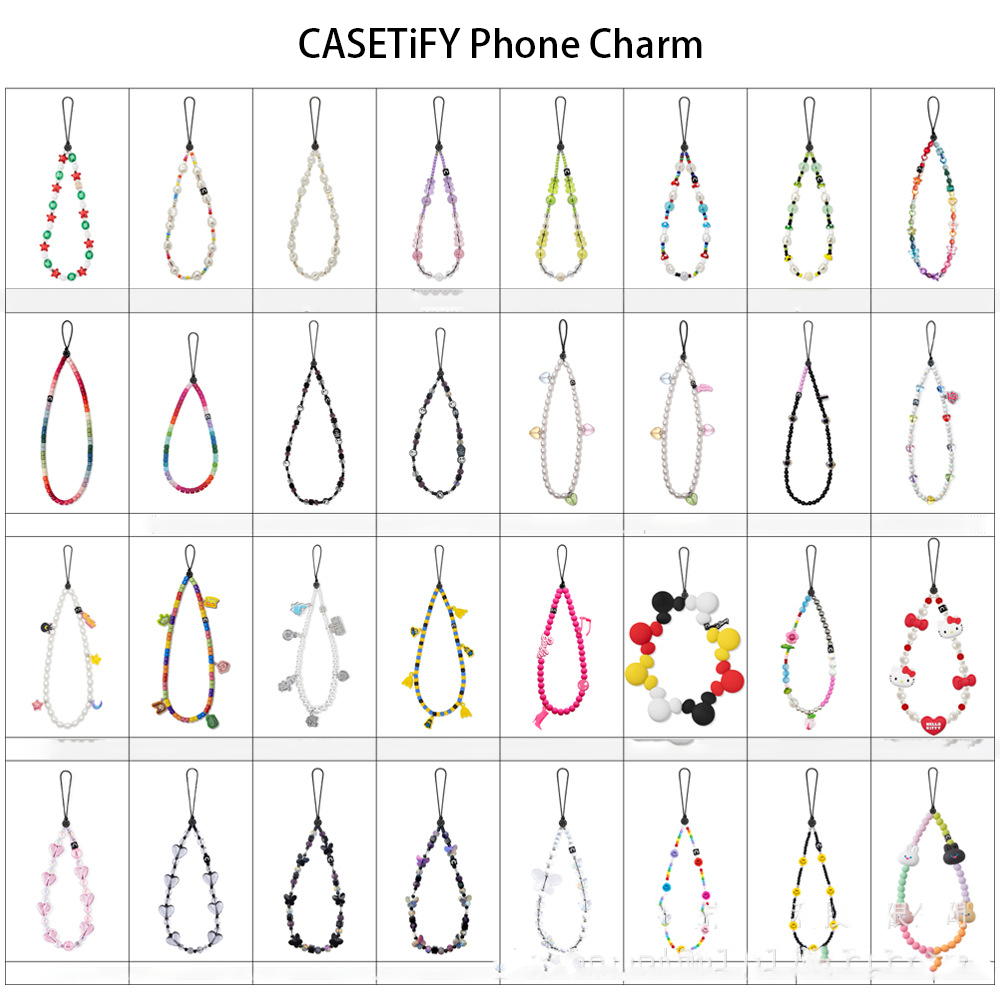 High version CASETIFY Phone Charm chain full picture handmade pearl beaded phone case with drawstring bag, wrist pendant
