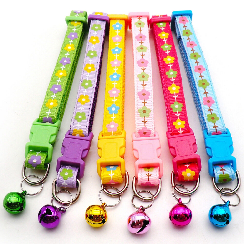 ปลอกคอแมว ปลอกคอสุนัข ปลอกคอสัตว์เลี้ยง 6 สี พิมพ์ลายดอกไม้ เหมาะสำหรับสุนัขและแมว มีกระดิ่ง - ภาพย่อย 5