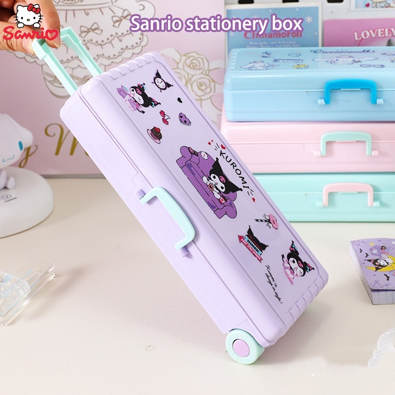 Sanrio กล่องดินสอพลาสติก 2 ชั้น ลายการ์ตูนน่ารัก ความจุขนาดใหญ่ เหมาะกับนักเรียนประถม เครื่องเขียนนักเรียนสร้างสรรค์