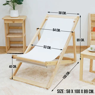 เก้าอี้ชายหาด เตียงชายหาด ไม้ยางพารา เกรดพรีเมี่ยม (ซื้อ 2 ตัวแถมโต๊ะ) Size: 64x100x89 .Baanmainicha