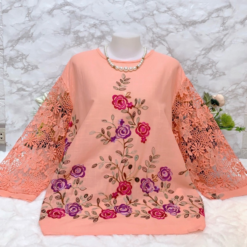 เสื้อลูกไม้ผ้าลินินเนื้อนิ่มใส่สบายงานปักลายสวยๆจร้า