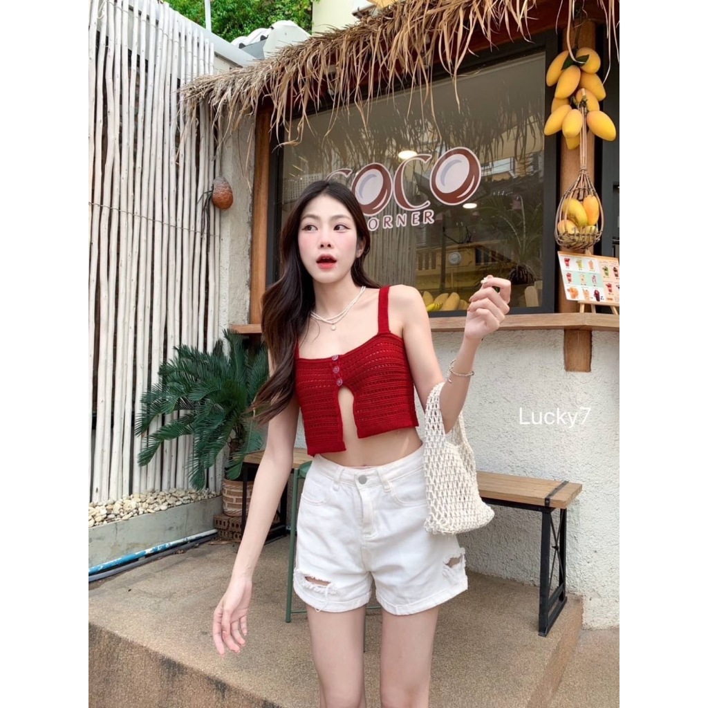 BEIIEW เสื้อไหมพรมสายเดี่ยวงานถัก แต่งกระดุม3เม็ด งานนี้เหมาะกับซัมเมอร์นี้สุดๆ ใครไปทะเลต้องมี - รูปที่ 5